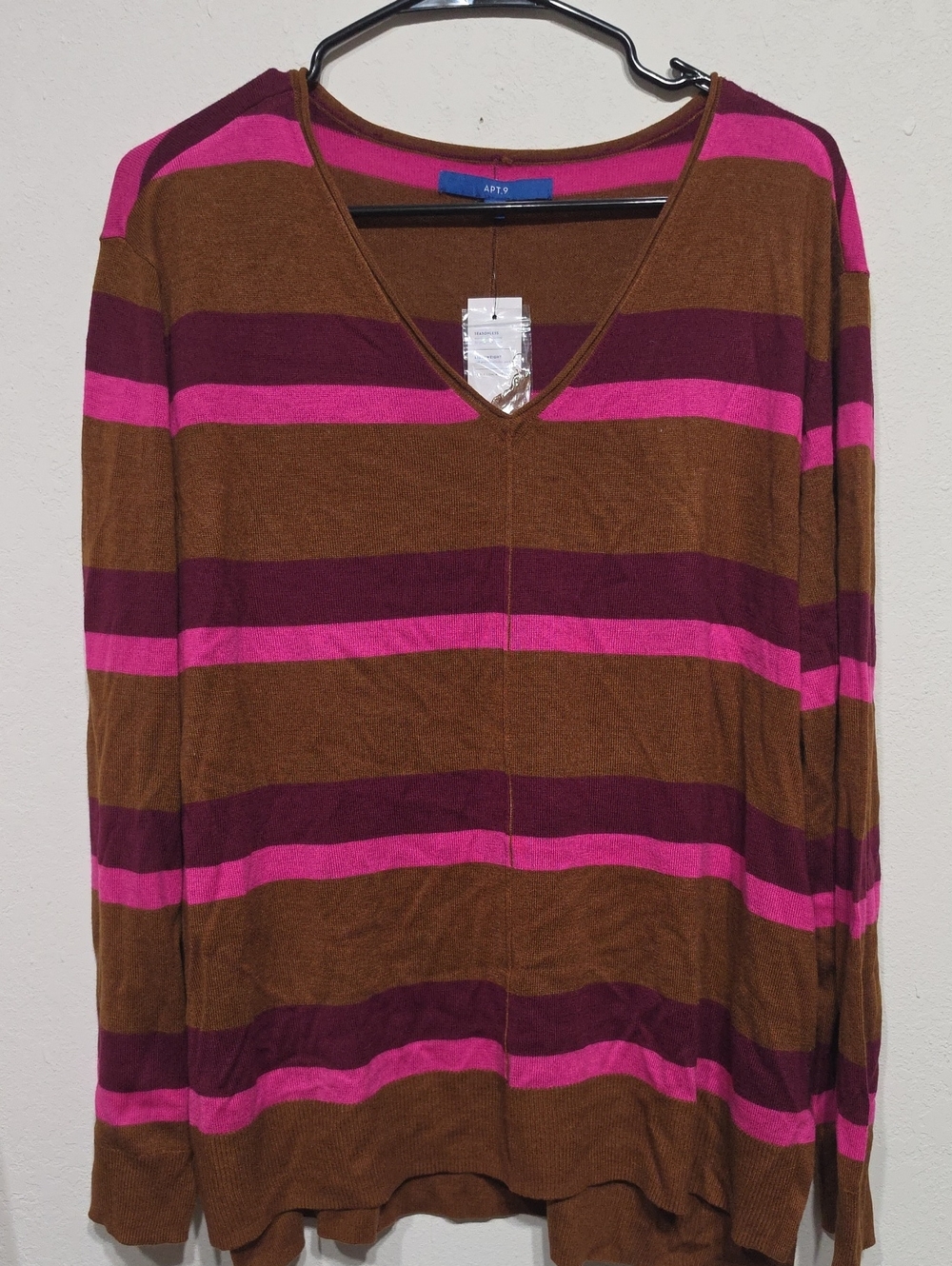 Apt. 9 Women's V-Neck Striped Sweater - Brown, Pink & Burgundy